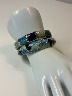 Multicolor Blue Green Enamel Hinged Bangle Stackable Clamper Bracelet’s